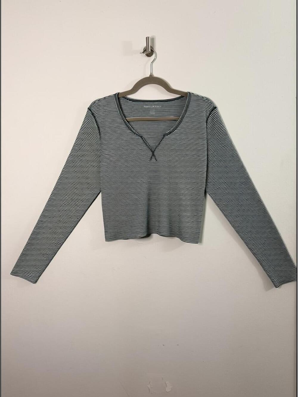 American Eagle 1977 Women’s XL Green White Striped Long Sleeve Crop Top Stretch